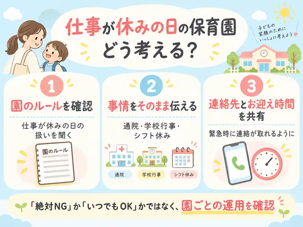 仕事が休みの日に保育園を利用するときの考え方3ステップ