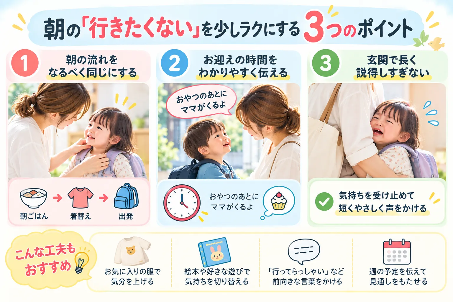 朝の保育園に行きたくない気持ちを少しラクにする3つのポイント