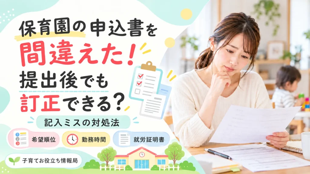 保育園の申込書を間違えたときの訂正方法を解説するアイキャッチ