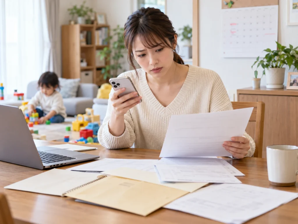 就労証明書が申込期限に間に合わず確認する母親